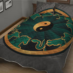 Green And Gold Chinese Zodiac Print Quilt Bed Set