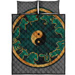 Green And Gold Chinese Zodiac Print Quilt Bed Set