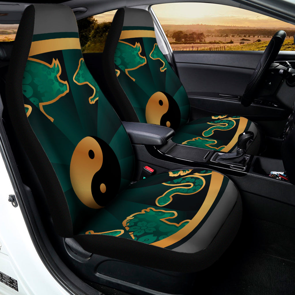 Green And Gold Chinese Zodiac Print Universal Fit Car Seat Covers