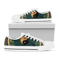 Green And Gold Chinese Zodiac Print White Low Top Sneakers