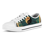Green And Gold Chinese Zodiac Print White Low Top Shoes