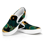 Green And Gold Chinese Zodiac Print White Slip On Shoes