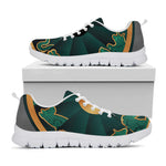 Green And Gold Chinese Zodiac Print White Sneakers