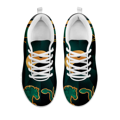 Green And Gold Chinese Zodiac Print White Sneakers