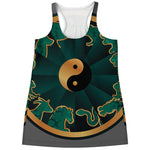 Green And Gold Chinese Zodiac Print Women's Racerback Tank Top