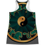 Green And Gold Chinese Zodiac Print Women's Racerback Tank Top
