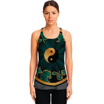 Green And Gold Chinese Zodiac Print Women's Racerback Tank Top