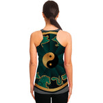 Green And Gold Chinese Zodiac Print Women's Racerback Tank Top