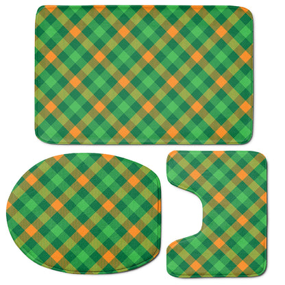 Green And Orange Buffalo Plaid Print 3 Piece Bath Mat Set