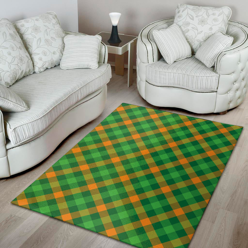 Green And Orange Buffalo Plaid Print Area Rug