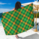 Green And Orange Buffalo Plaid Print Beach Sarong Wrap