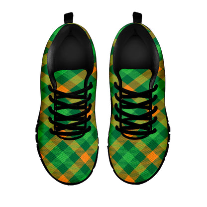 Green And Orange Buffalo Plaid Print Black Sneakers