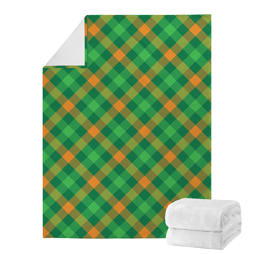 Green And Orange Buffalo Plaid Print Blanket