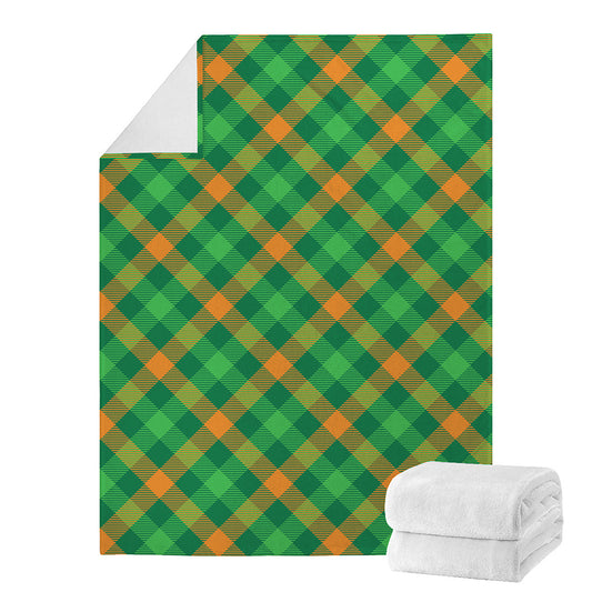 Green And Orange Buffalo Plaid Print Blanket