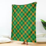Green And Orange Buffalo Plaid Print Blanket