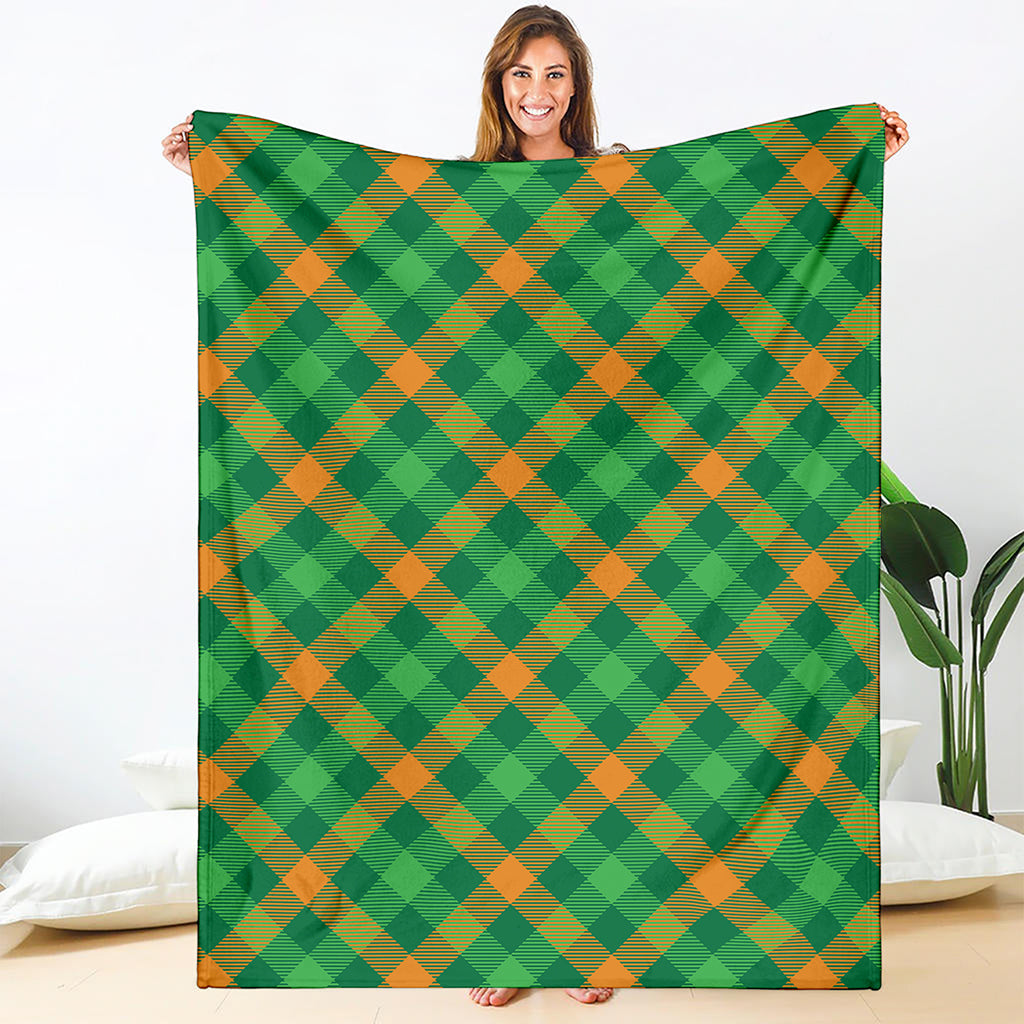 Green And Orange Buffalo Plaid Print Blanket