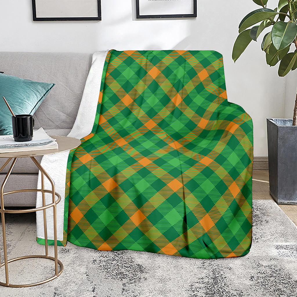Green And Orange Buffalo Plaid Print Blanket