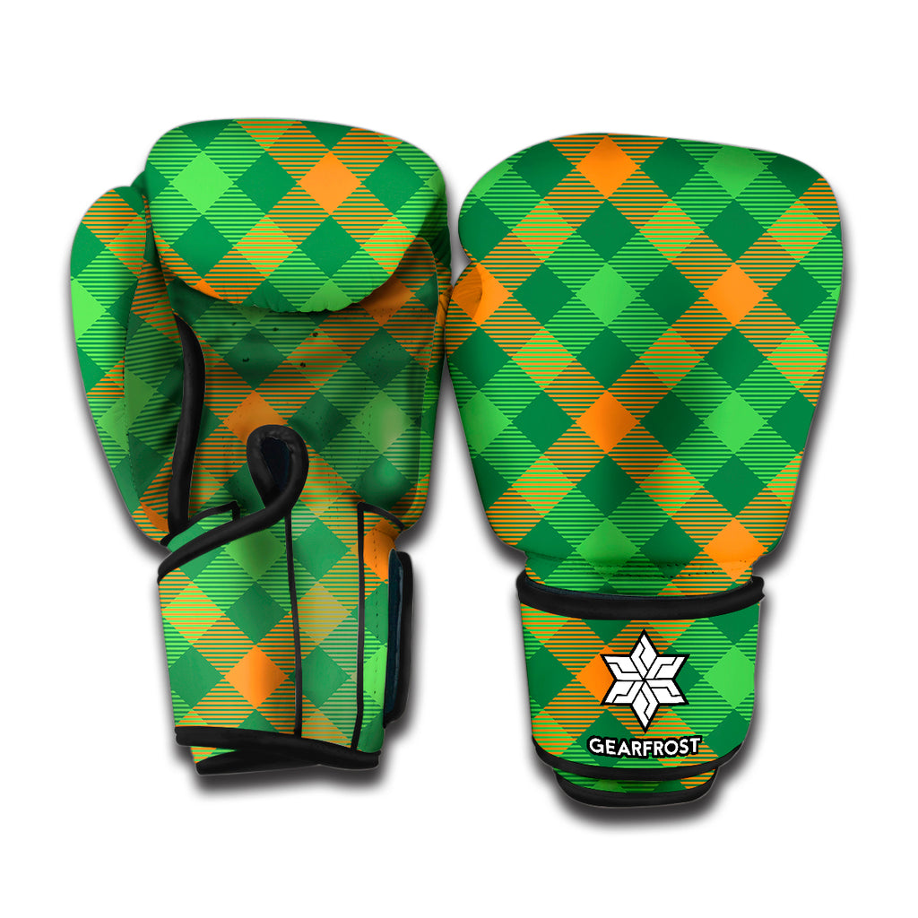 Green And Orange Buffalo Plaid Print Boxing Gloves