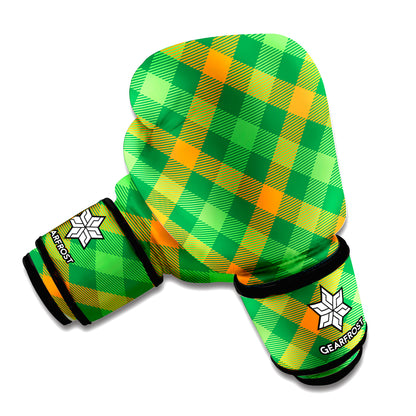 Green And Orange Buffalo Plaid Print Boxing Gloves