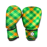 Green And Orange Buffalo Plaid Print Boxing Gloves