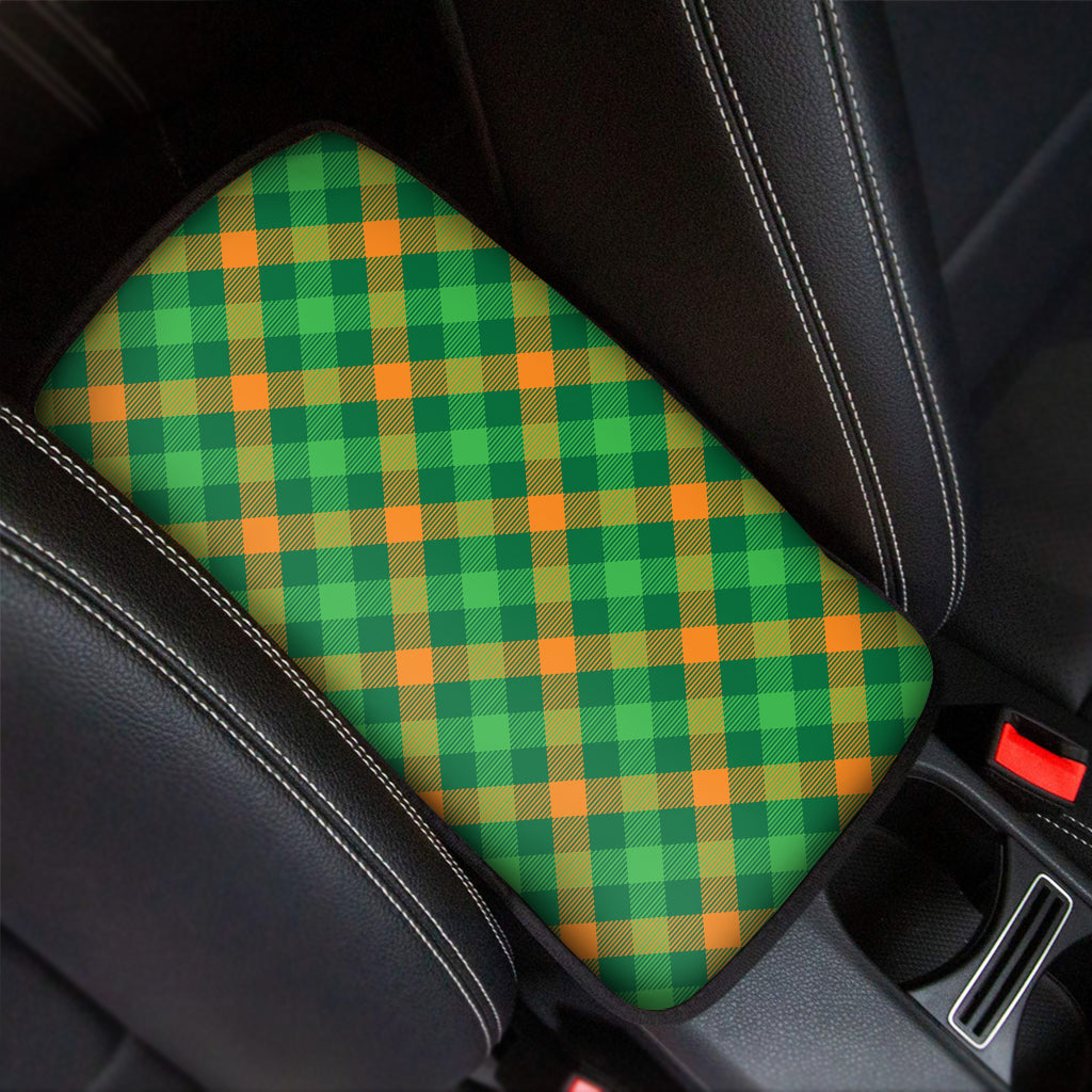Green And Orange Buffalo Plaid Print Car Center Console Cover