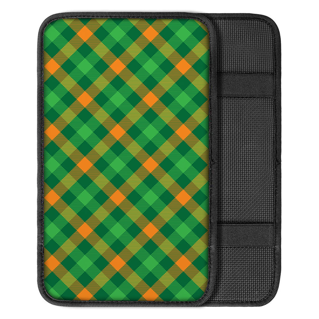 Green And Orange Buffalo Plaid Print Car Center Console Cover