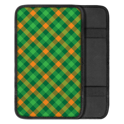 Green And Orange Buffalo Plaid Print Car Center Console Cover