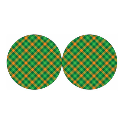 Green And Orange Buffalo Plaid Print Car Coasters