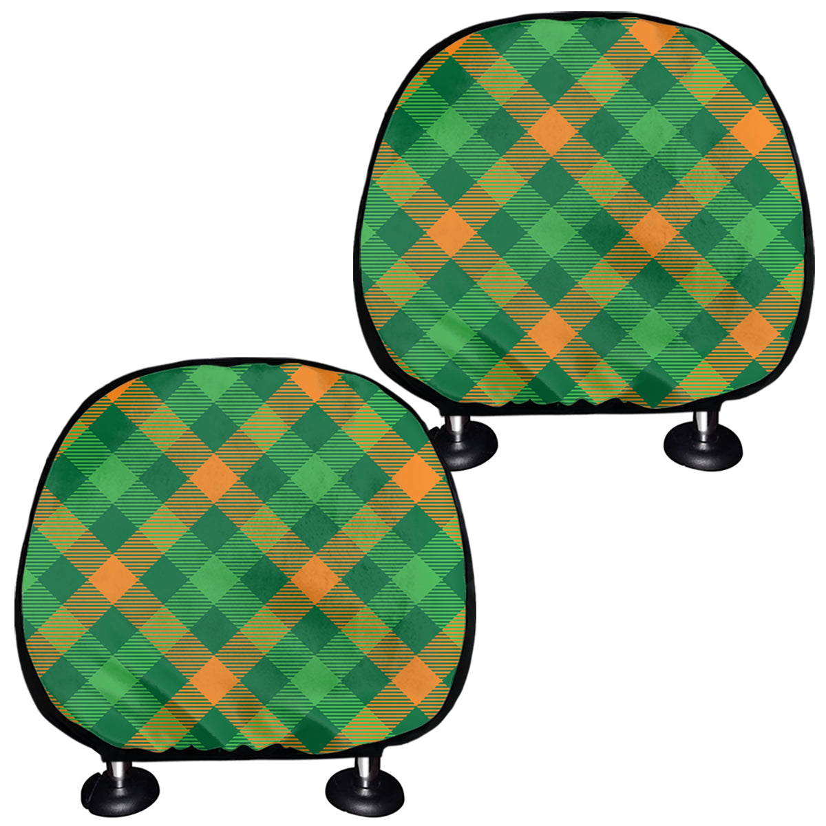 Green And Orange Buffalo Plaid Print Car Headrest Covers