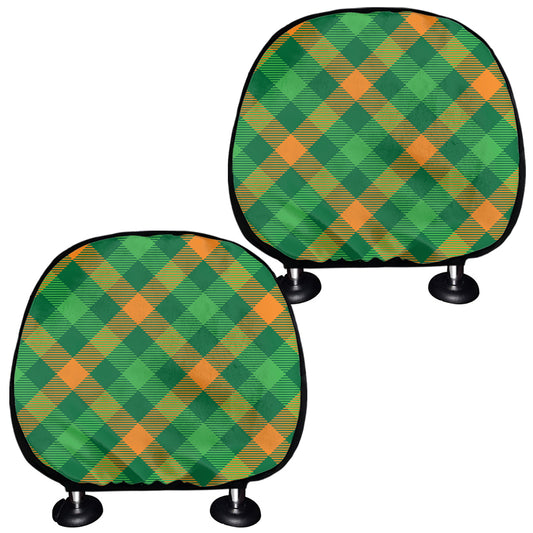 Green And Orange Buffalo Plaid Print Car Headrest Covers