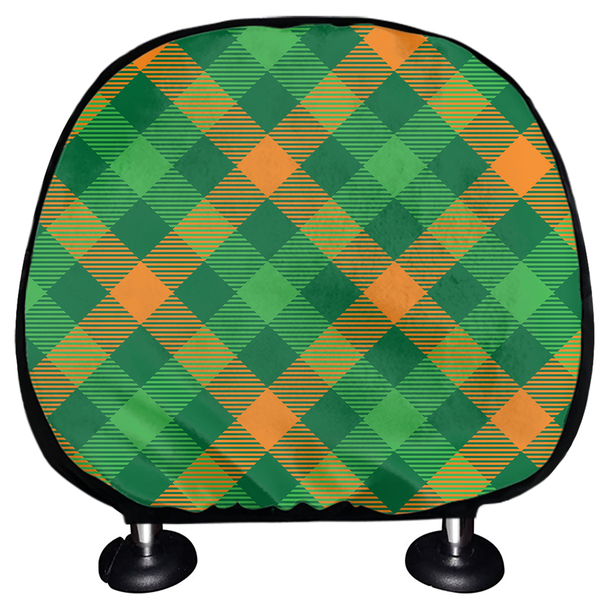 Green And Orange Buffalo Plaid Print Car Headrest Covers