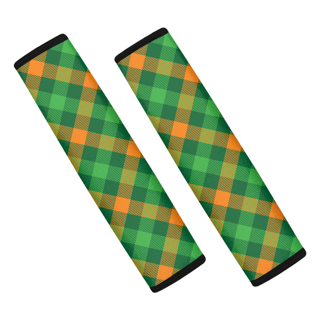 Green And Orange Buffalo Plaid Print Car Seat Belt Covers