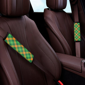 Green And Orange Buffalo Plaid Print Car Seat Belt Covers