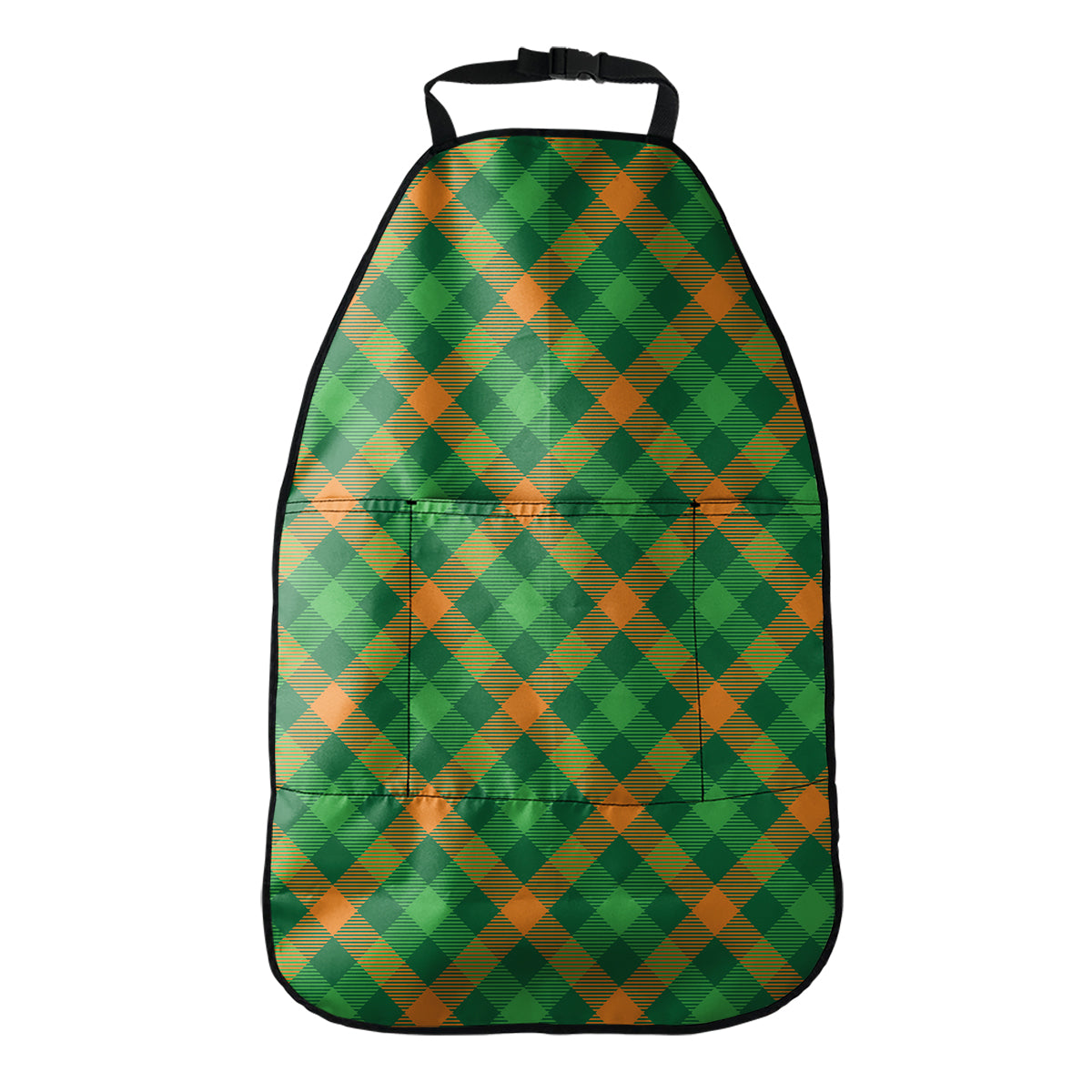 Green And Orange Buffalo Plaid Print Car Seat Organizers