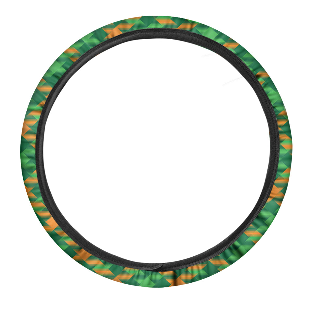 Green And Orange Buffalo Plaid Print Car Steering Wheel Cover