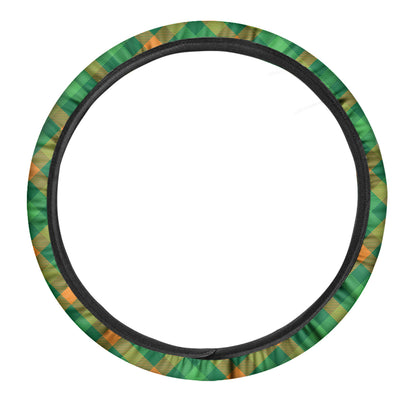 Green And Orange Buffalo Plaid Print Car Steering Wheel Cover