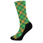 Green And Orange Buffalo Plaid Print Crew Socks