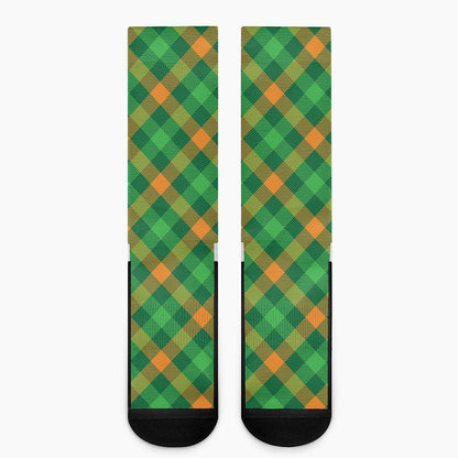 Green And Orange Buffalo Plaid Print Crew Socks