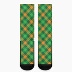 Green And Orange Buffalo Plaid Print Crew Socks