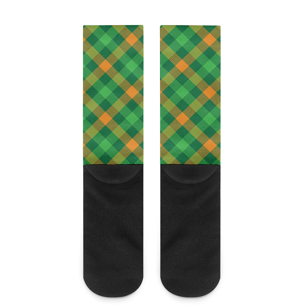 Green And Orange Buffalo Plaid Print Crew Socks