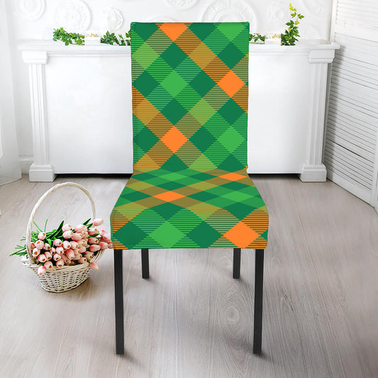 Green And Orange Buffalo Plaid Print Dining Chair Slipcover