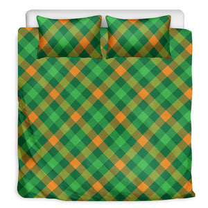 Green And Orange Buffalo Plaid Print Duvet Cover Bedding Set