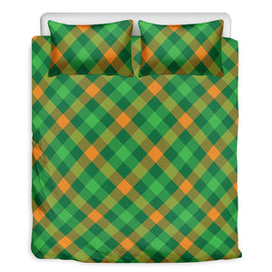 Green And Orange Buffalo Plaid Print Duvet Cover Bedding Set