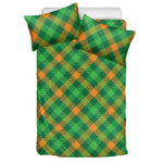 Green And Orange Buffalo Plaid Print Duvet Cover Bedding Set