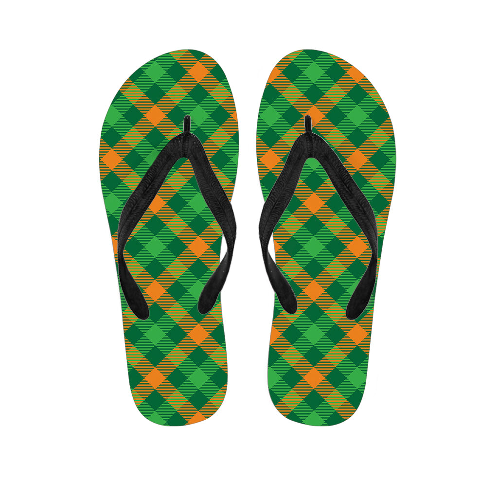 Green And Orange Buffalo Plaid Print Flip Flops