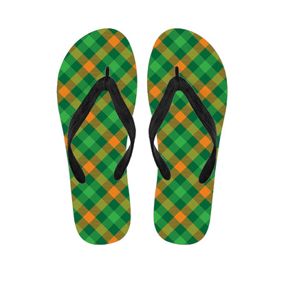 Green And Orange Buffalo Plaid Print Flip Flops
