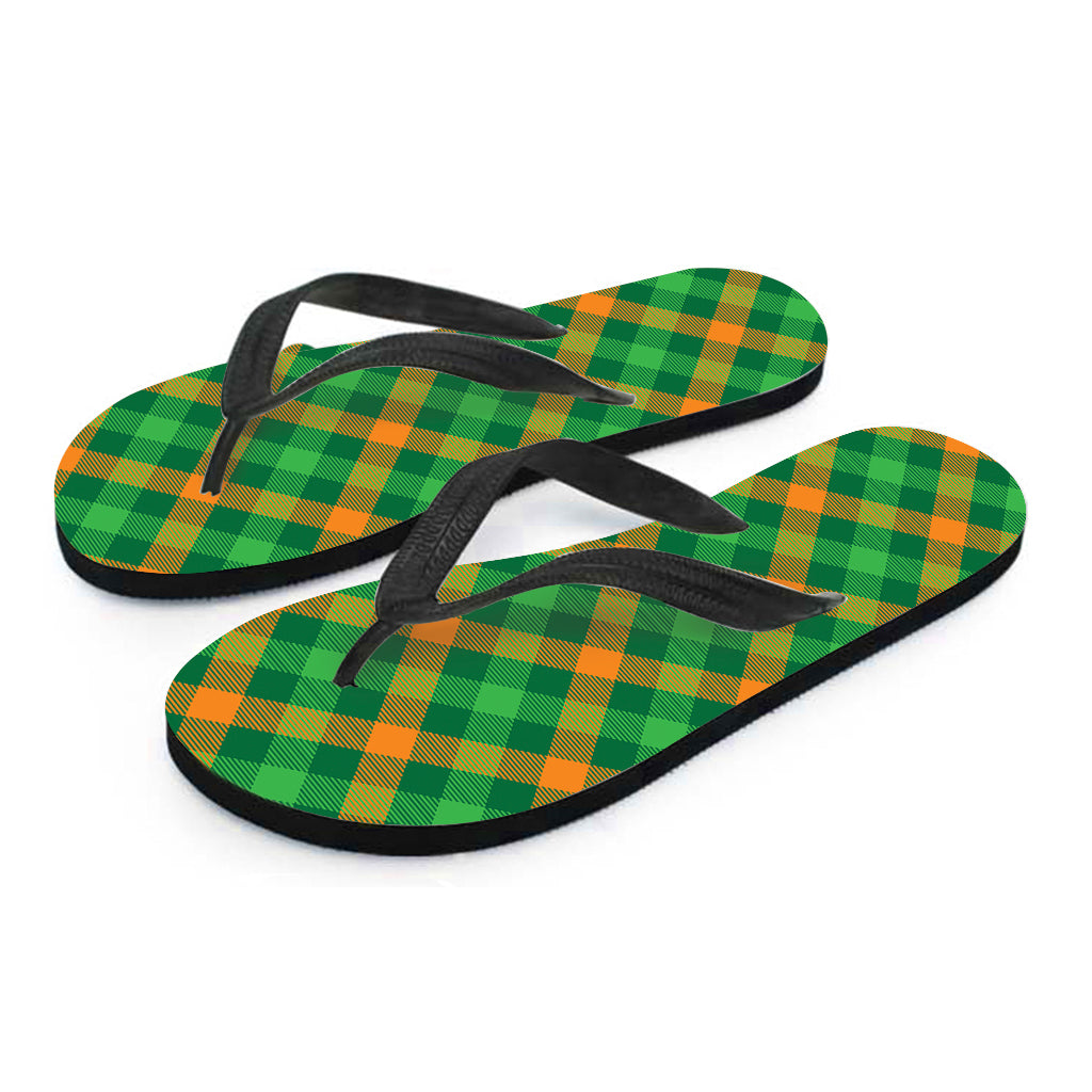 Green And Orange Buffalo Plaid Print Flip Flops