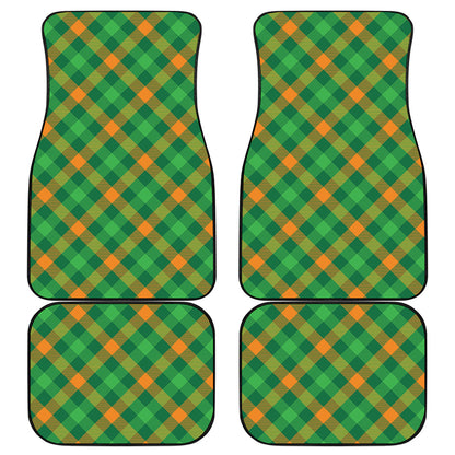 Green And Orange Buffalo Plaid Print Front and Back Car Floor Mats