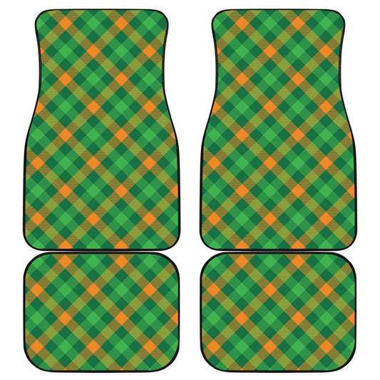 Green And Orange Buffalo Plaid Print Front and Back Car Floor Mats