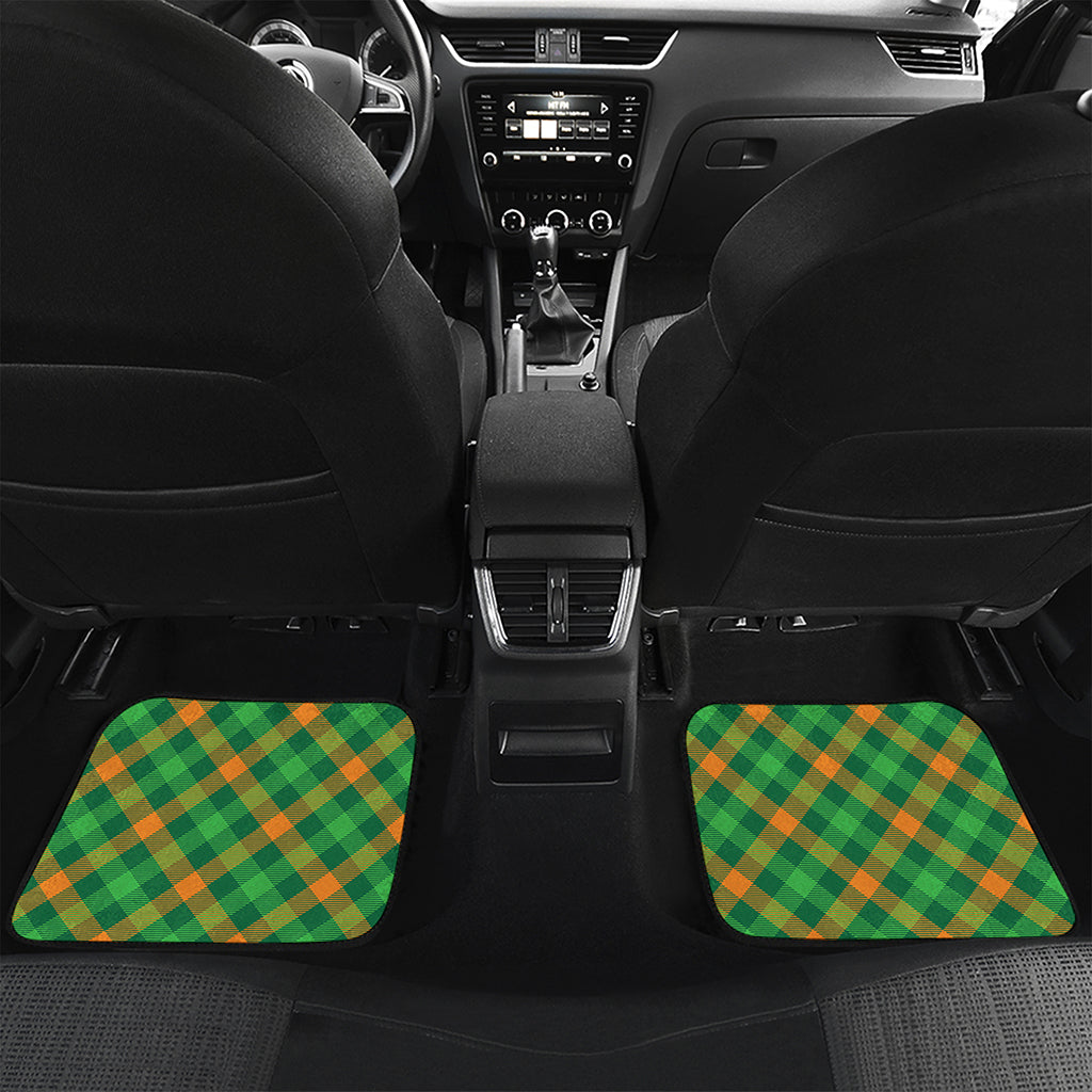 Green And Orange Buffalo Plaid Print Front and Back Car Floor Mats